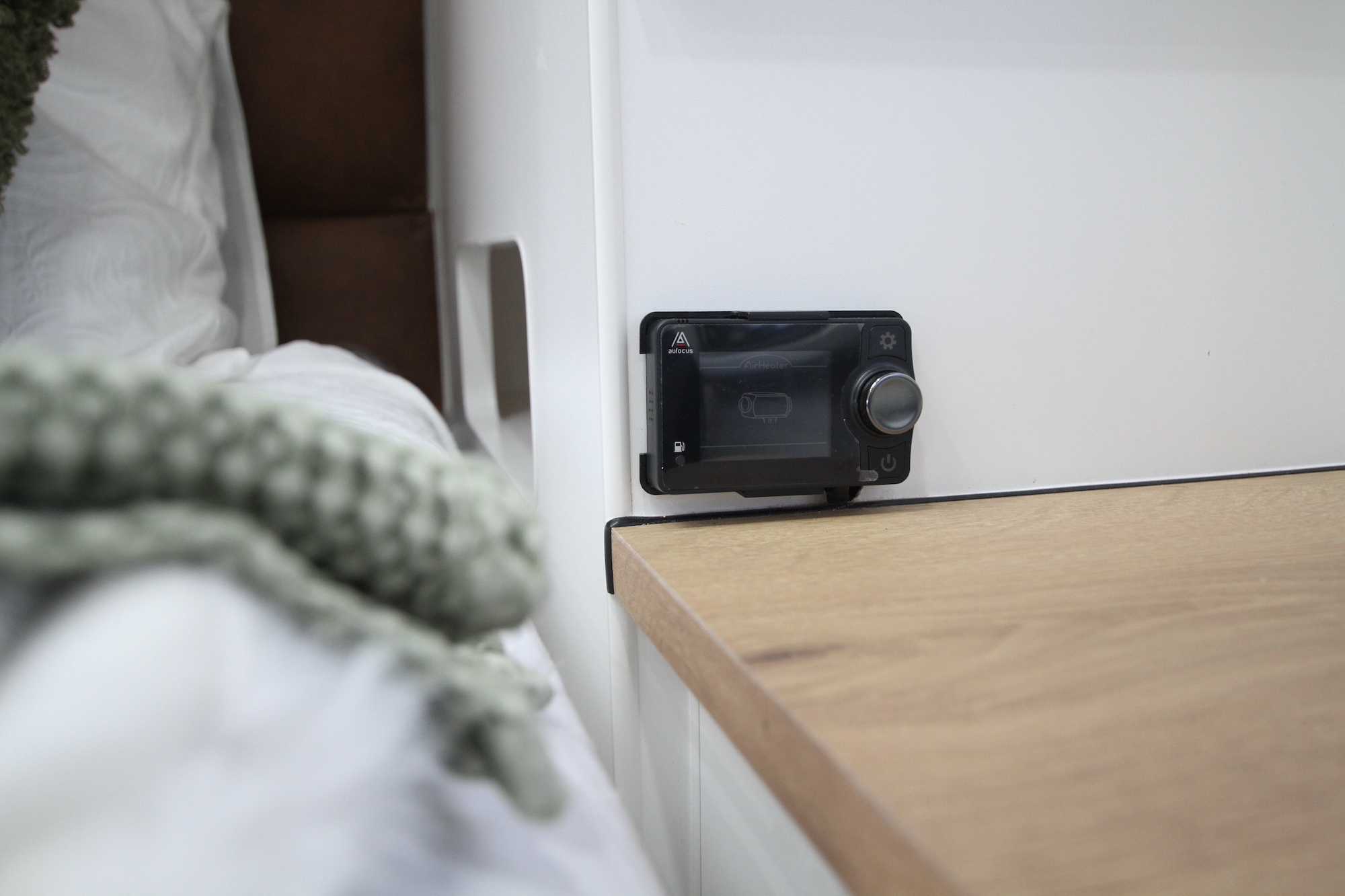 Freebirds fitted the Au Focus Diesel Heating Control with dial next to the master bed in the Dream Duo 20.6