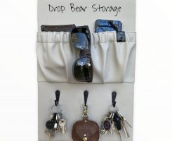 Triple hook with a storage pocket in vinyl. latte colour. 100% australian made and owned